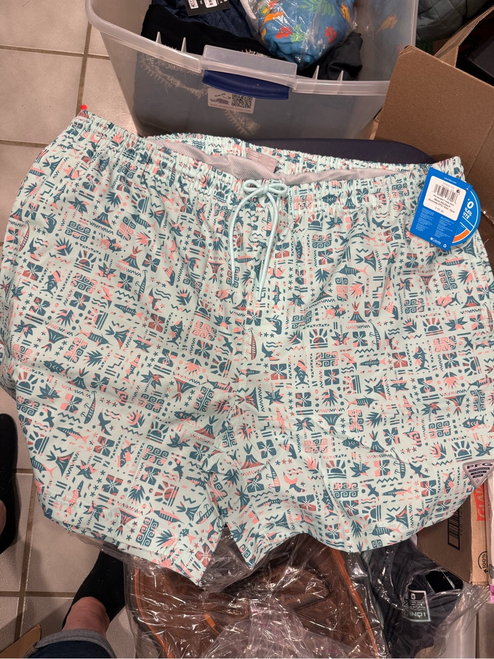 Men's Aqua Patterned Swim Bermudas with Drawstring